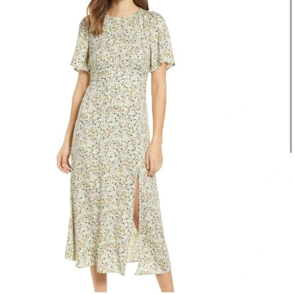 AFRM Lala Midi Dress with slits floral print smacked waist size M - Picture 1 of 12